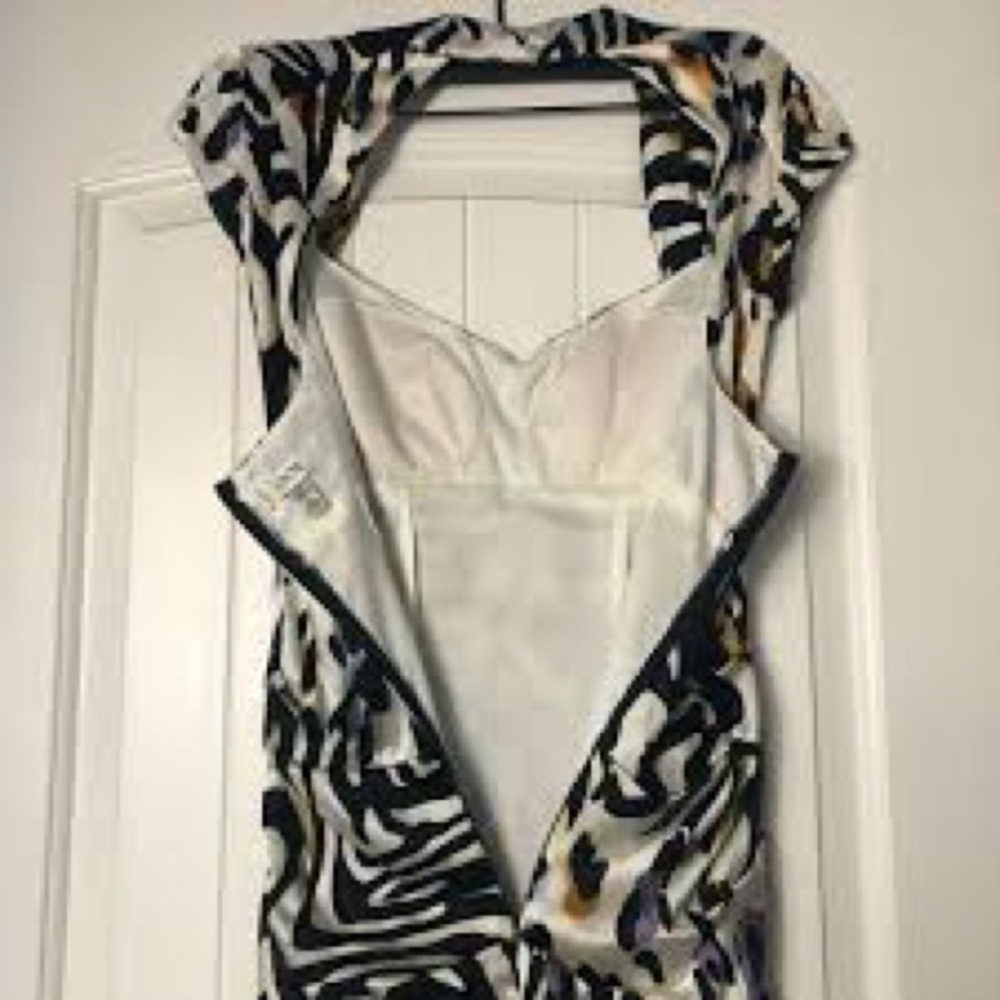 Cache Silk Animal Print MIDI DRESS CAP SLEEVES SLEEK BODYCON FIT PADDED BRA SZ 2 - Picture 6 of 16
